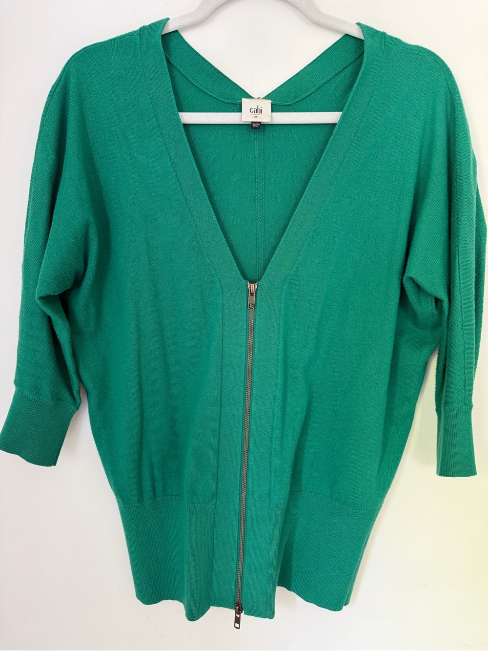 Cabi Banner Sweater Medium Emerald Green Zip Front Cardigan Style 5142